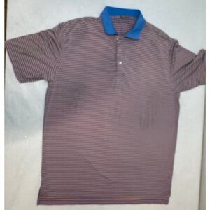 Peter Millar Summer Comfort Orange Blue Striped Polo Shirt Golf - Size Large